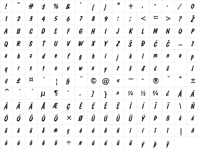 DawnCastle Italic Character Map