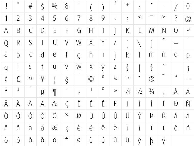 Dax Light Character Map