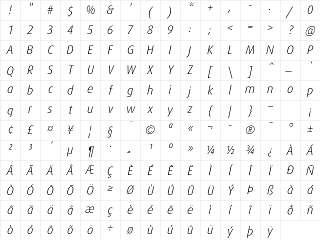 Dax Light Italic Character Map Dax Light Italic Character Map