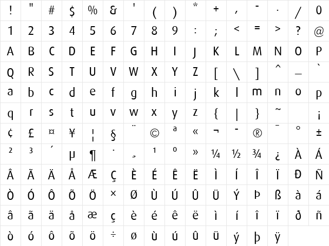 Dax Regular Character Map