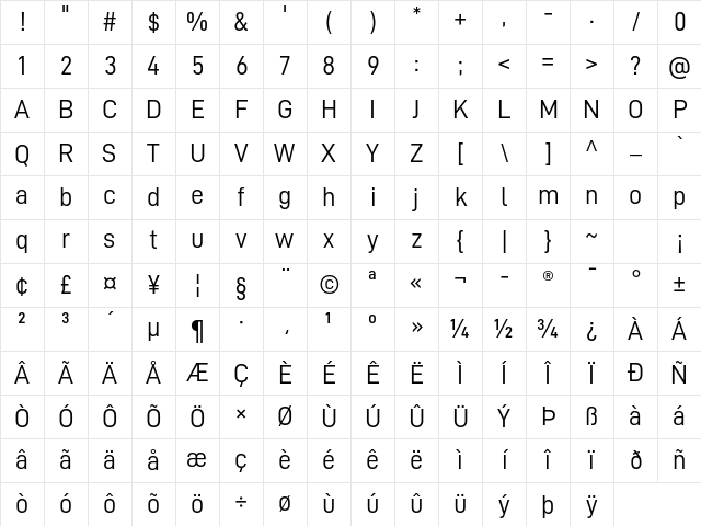 D-DIN Regular Character Map