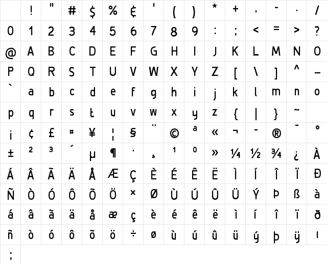 De Luxe Regular Character Map