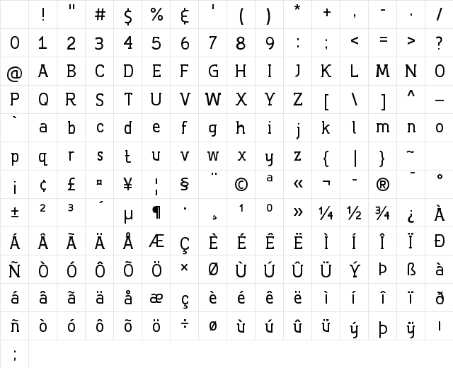 De Luxe Regular Character Map