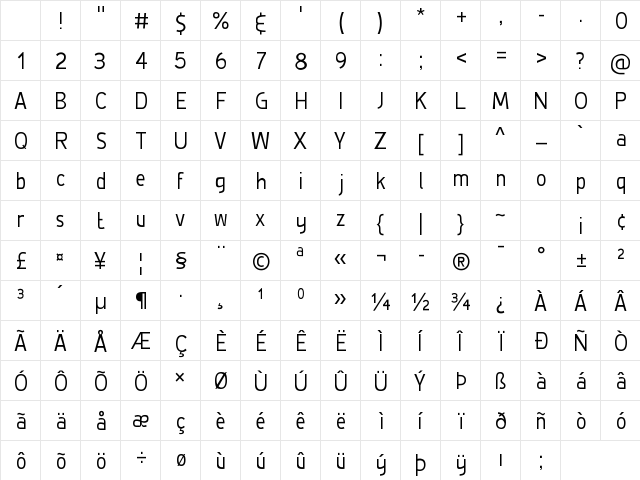 De Luxe Regular Character Map