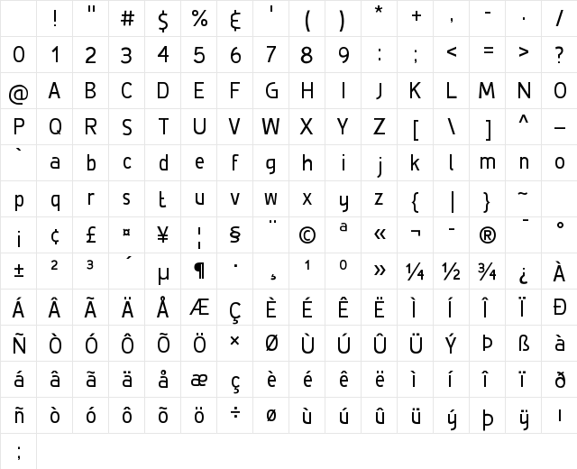 De Luxe Regular Character Map