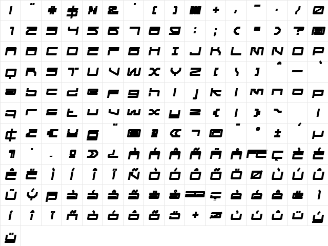 MechwarBold Oblique Regular Character Map