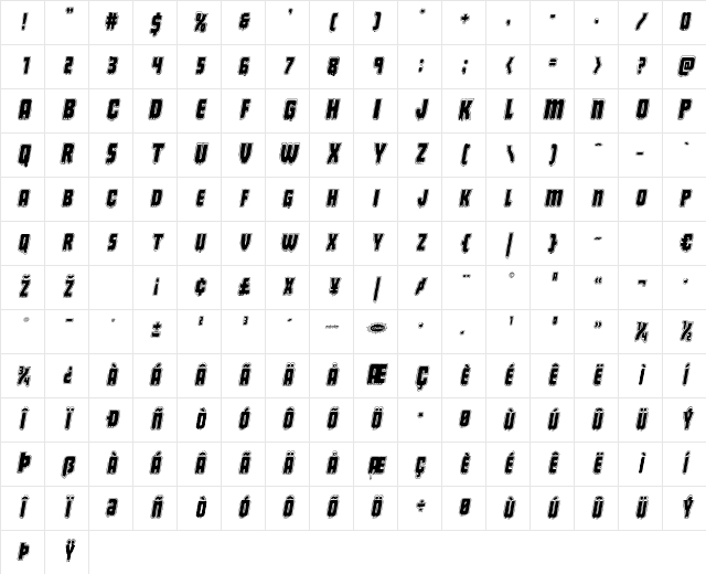 Deathblood Academy Italic Italic Character Map