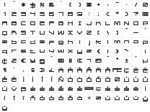 MechwarRegular Regular Character Map