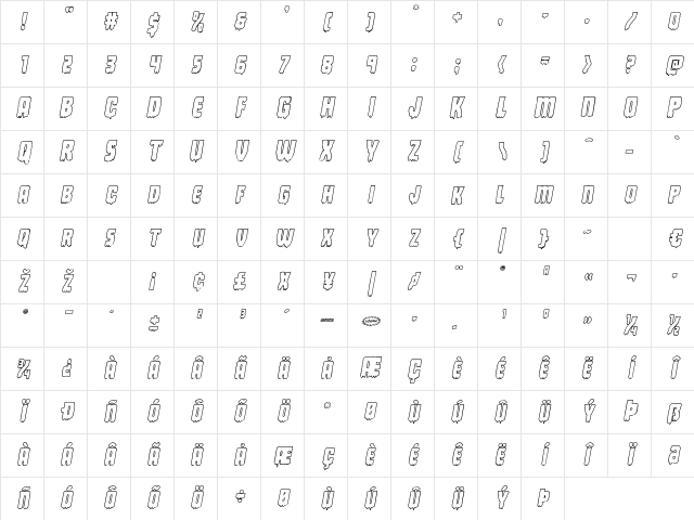 Deathblood Outline Italic Italic Character Map