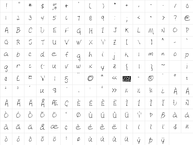 DebbiesHand Regular Character Map