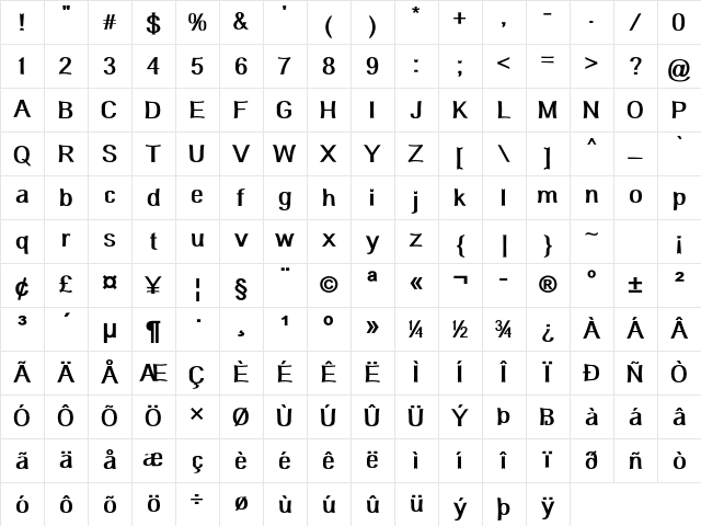 Delafino Bold Character Map