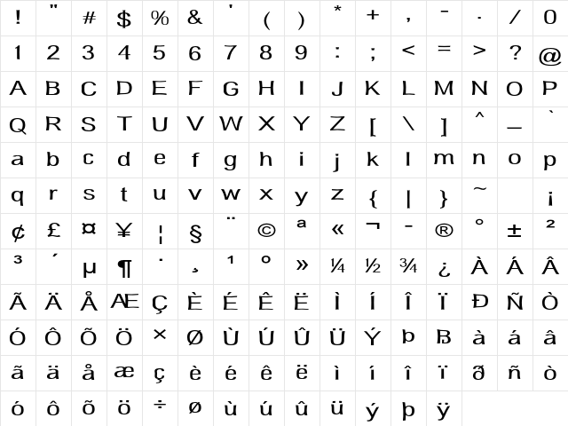 Delafino Expanded Regular Character Map
