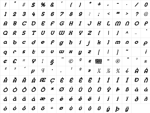 MedflyExtrabold Italic Character Map