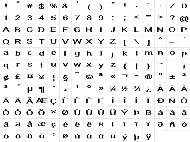 Delafino Extra-expanded Bold Character Map