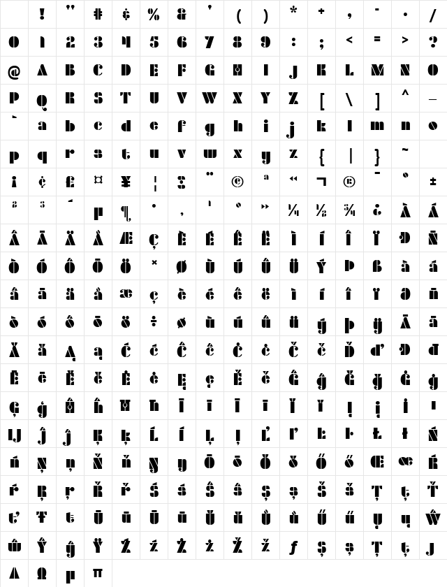 Densmore Regular Character Map Densmore Regular Character Map