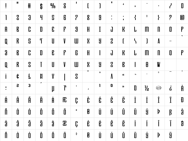 Department H Condensed Condensed Character Map