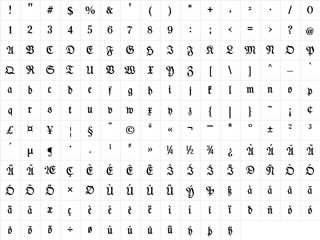 Des Malers Fraktur Regular Character Map