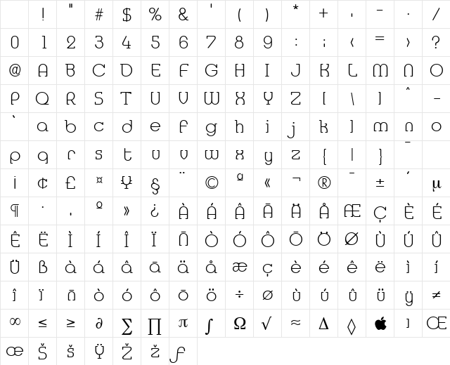 Media-Serial-ExtraLight Regular Character Map