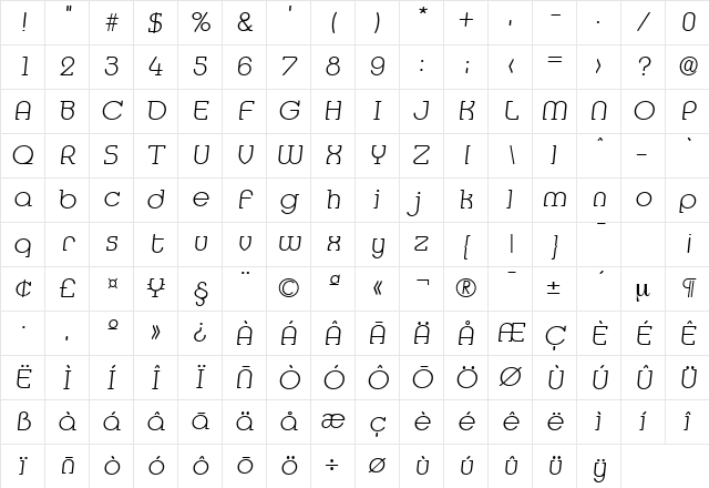 Media-Serial-ExtraLight RegularItalic Character Map