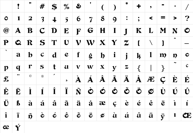 DevinneOpti Regular Character Map DevinneOpti Regular Character Map