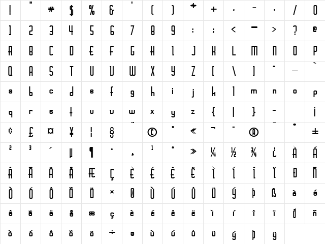 Devon Bold Character Map