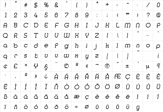 Media-Serial-Light RegularItalic Character Map