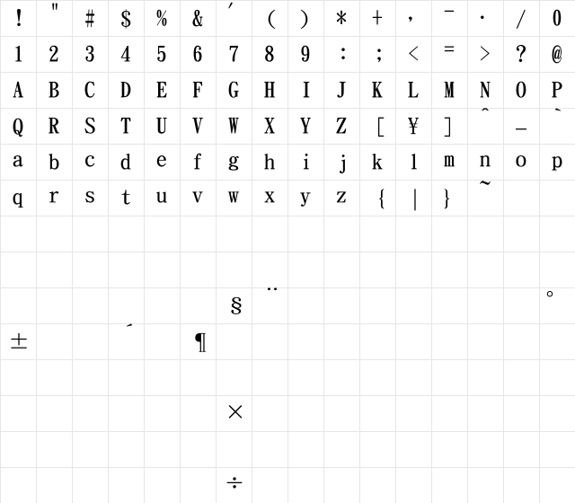 DFKaiSho-SB Regular Character Map
