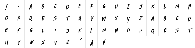 DHF Story Brush Slanted Regular Character Map
