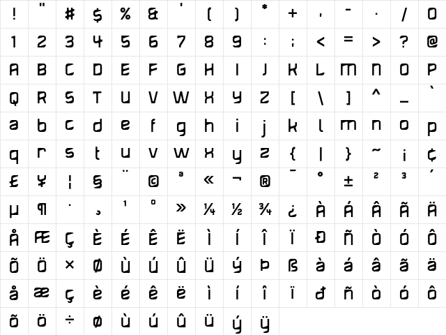 Diagond Bold Character Map