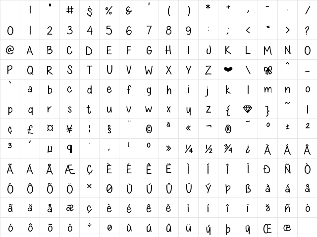 DiamondGirl Medium Character Map DiamondGirl Medium Character Map