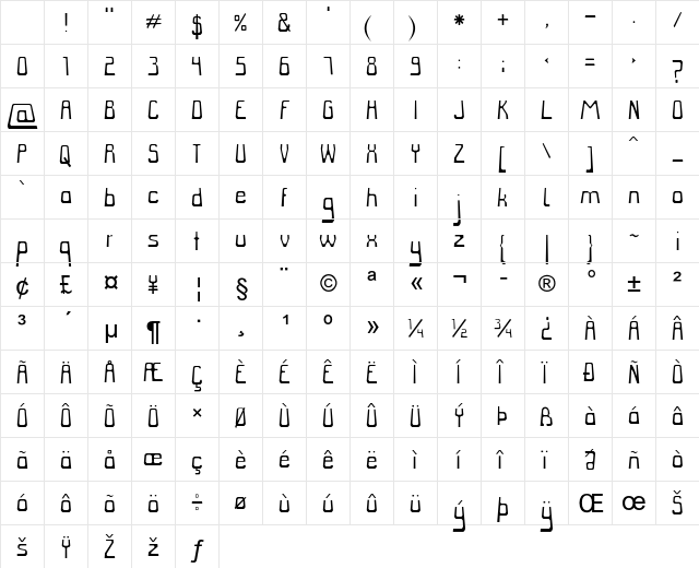 Diasmo Regular Character Map Diasmo Regular Character Map