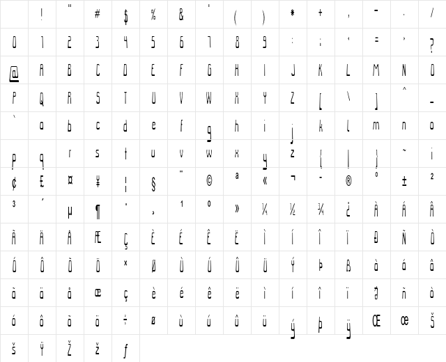 Diasmo Extra-condensed Regular Character Map Diasmo Extra-condensed Regular Character Map