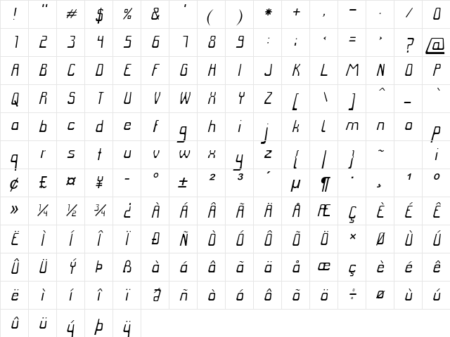 Diasmo Italic Character Map Diasmo Italic Character Map