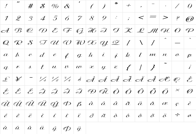 Dickens Carol Extra-expanded Italic Character Map
