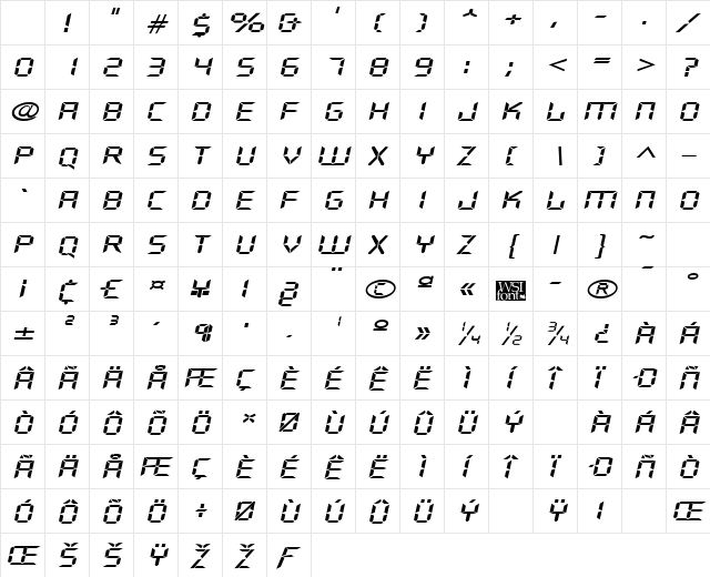 DigifaceWide Italic Character Map DigifaceWide Italic Character Map