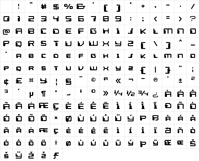 Digital End Regular Character Map Digital End Regular Character Map