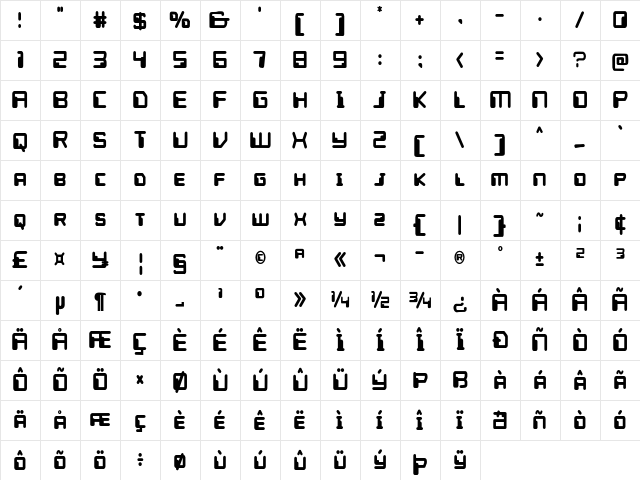 Digital End Condensed Bold Character Map
