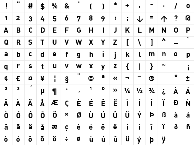 DIN BoldAlternate Character Map