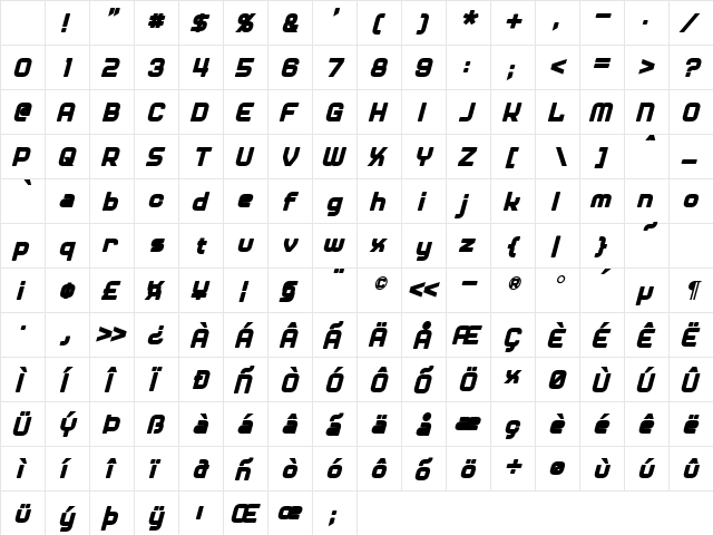 Diner Bold Italic Character Map Diner Bold Italic Character Map