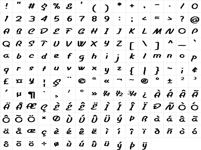 Diner 49er Expanded Bold Character Map