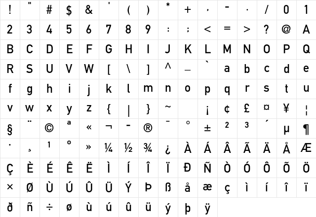 DIN 1451 Std Mittelschrift Character Map DIN 1451 Std Mittelschrift Character Map