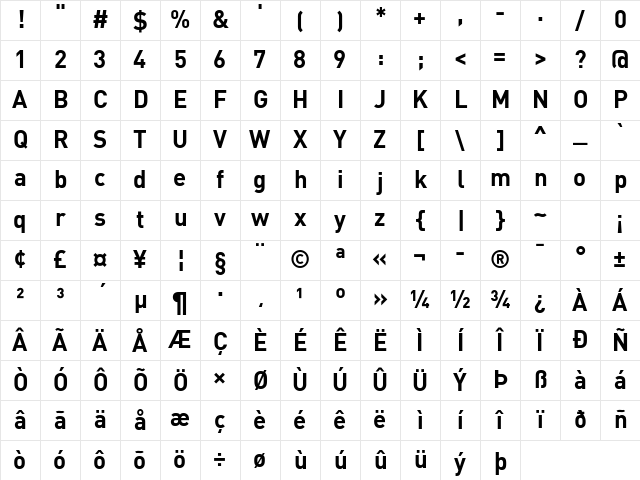 DINPro Regular Character Map
