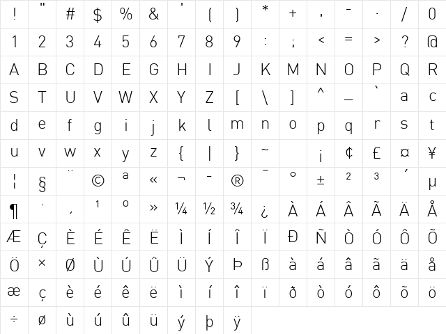 DINPro Light Character Map