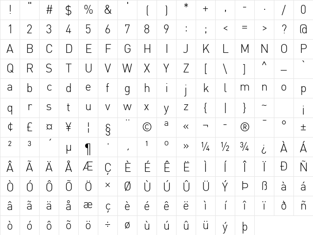 DINPro Regular Character Map