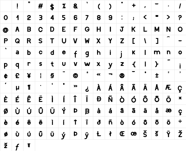 Discreet Bold Character Map Discreet Bold Character Map