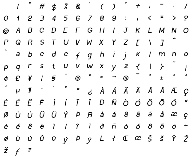 Discreet Inclined Character Map Discreet Inclined Character Map