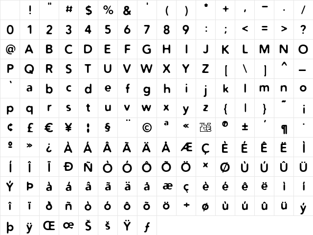 Distro Bold Character Map
