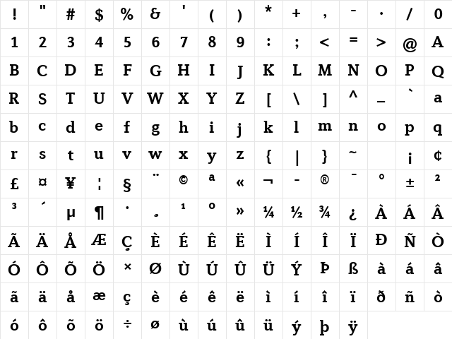 Diverda Serif Com Bold Character Map