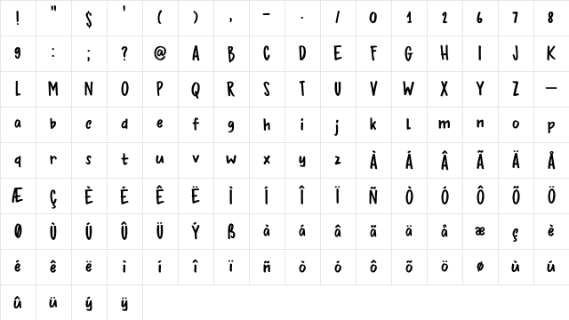 DK Bupkis Regular Character Map DK Bupkis Regular Character Map