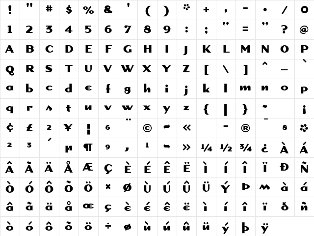 Dogma Bold Character Map